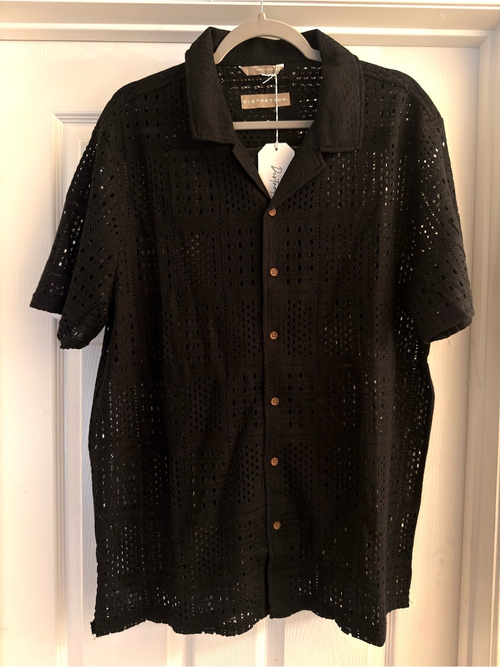Distortion Black Short-Sleeve Eyelet Button-Down Shirt